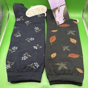 NOS 2 Pair Gold Toe Over The Calf Dress Socks Mercerized Cotton Floral Size 9-11